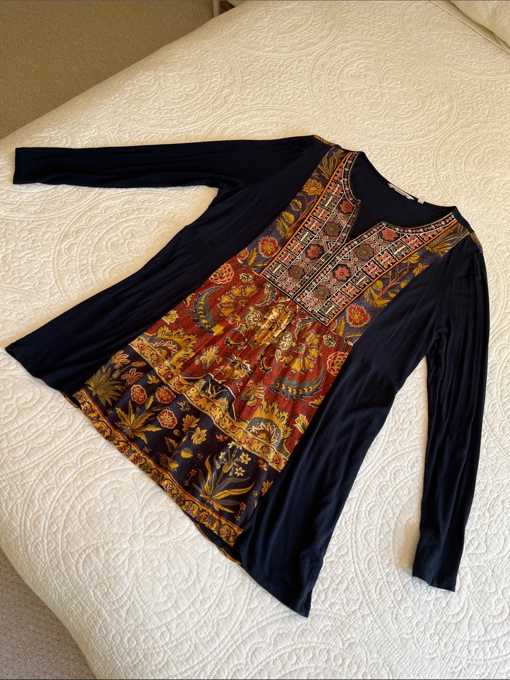 Soft Surroundings Tunic Top Embroidered Yoke Floral Women's XL Blue Multi Boho - Picture 7 of 16